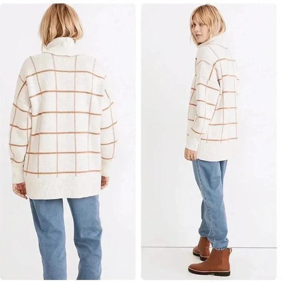 MADEWELL | Cotton&Merino Blend Pearldale Turtleneck Sweater in Windowpane Size S - Picture 2 of 9